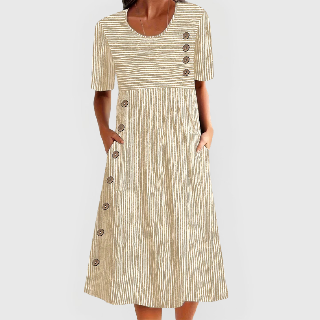 Dress with Button Detail and Short Sleeves for Women