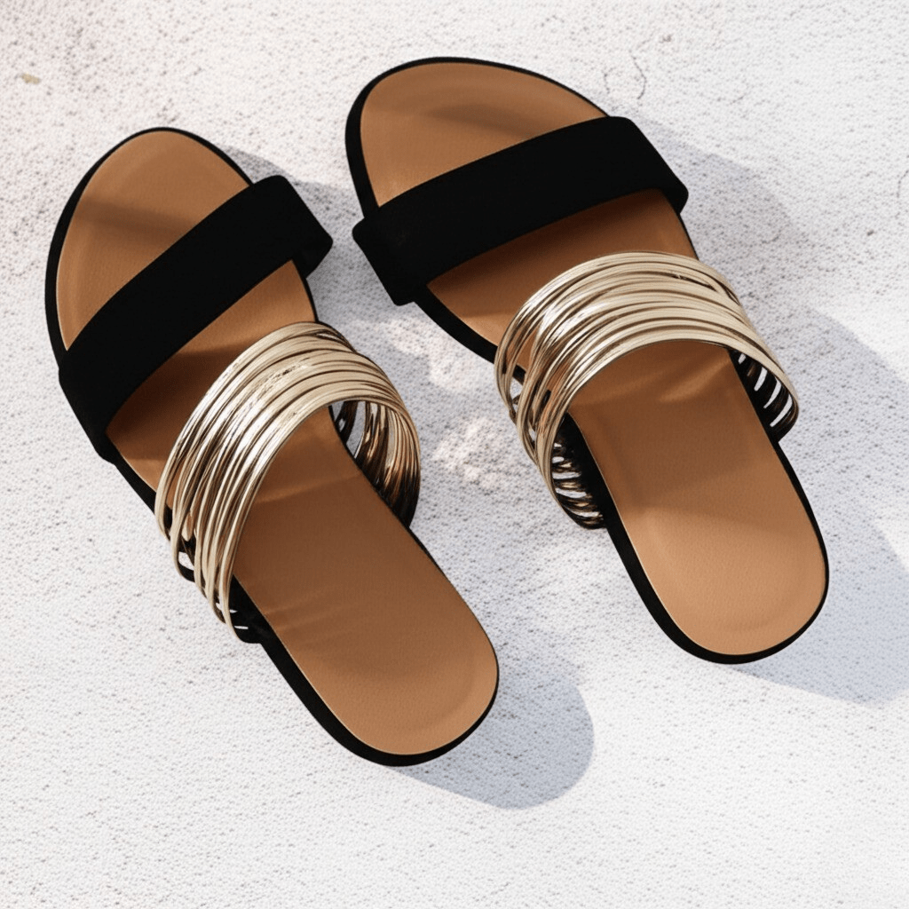Slip-On Flats with Open Toe and Double Strap for Women