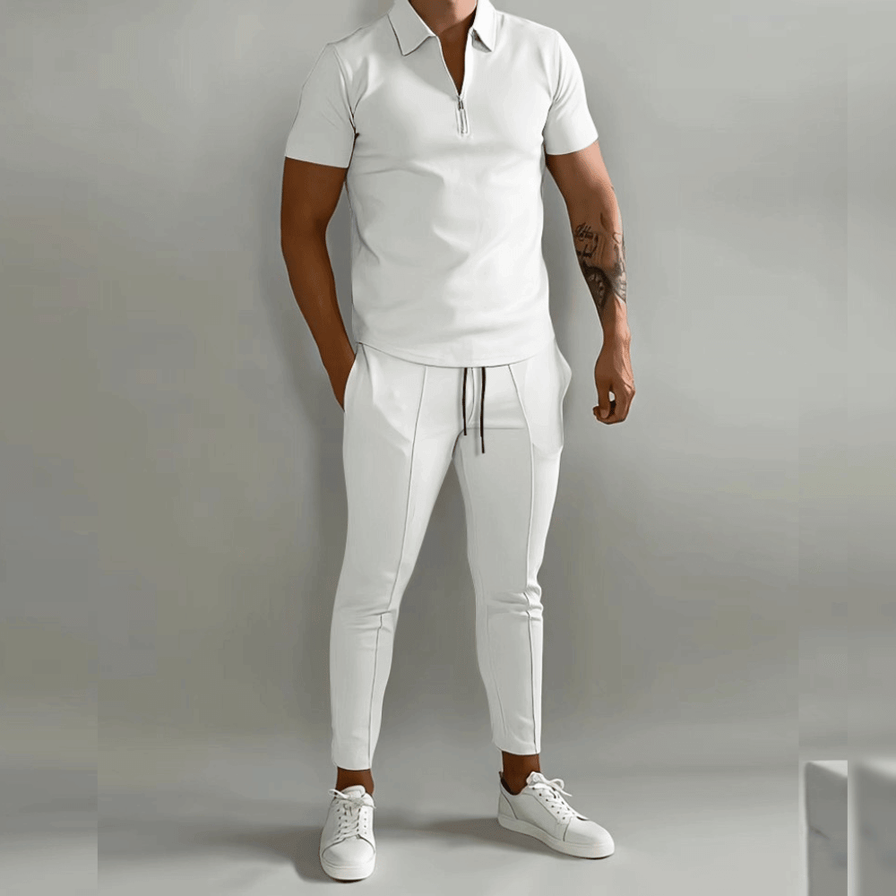 Two-Piece Set with Zipper Shirt for Men