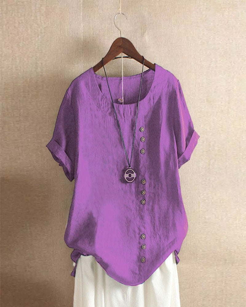 Summer Casual Blouse with Button Details for Women