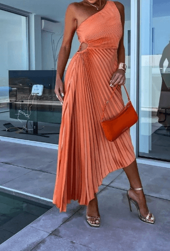 Bridesmaid Dress One Shoulder Pleated Maxi Dress for Women