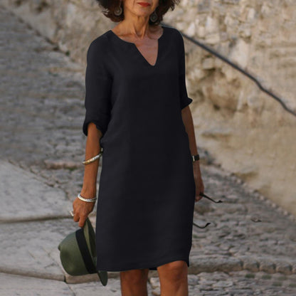 Solid V-Neck Knee-Length Dress for Women
