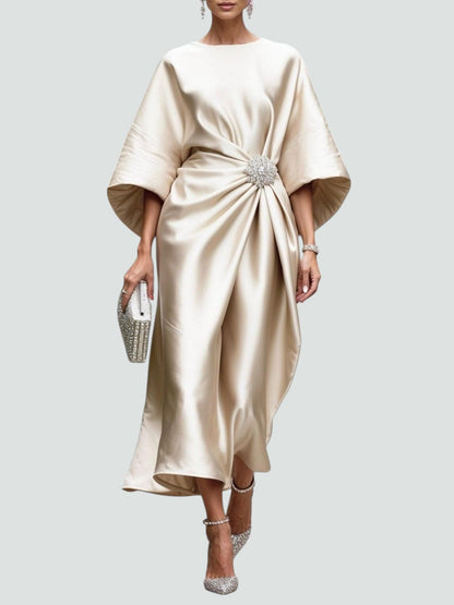 Elegant Maxi Dress with Draped Brooch for Women