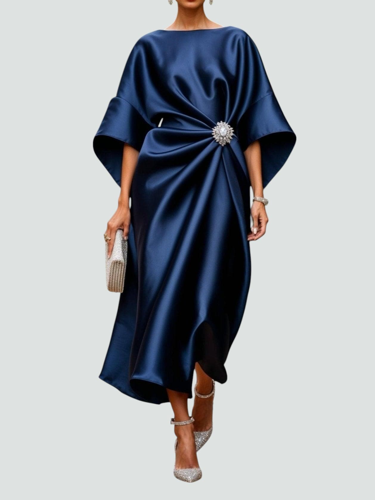 Elegant Maxi Dress with Draped Brooch for Women