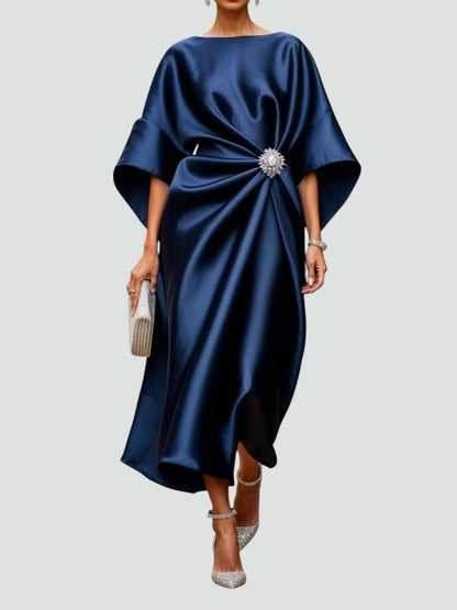 Elegant Maxi Dress with Draped Brooch for Women