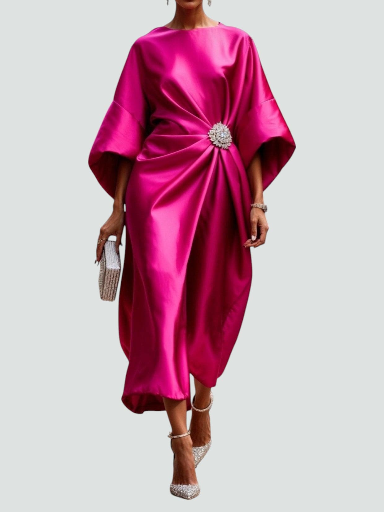 Elegant Maxi Dress with Draped Brooch for Women