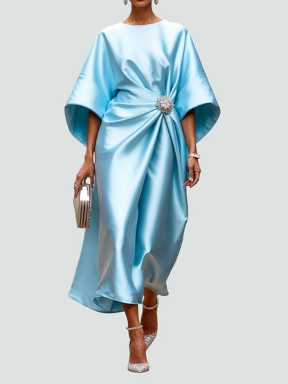 Elegant Maxi Dress with Draped Brooch for Women