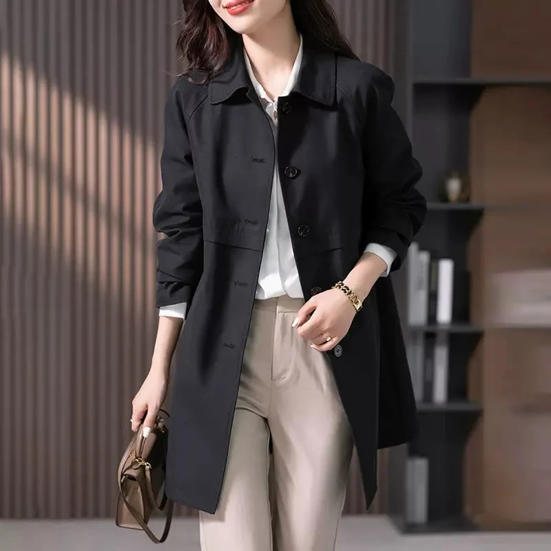 Classic Button-Up Trench Coat for Women