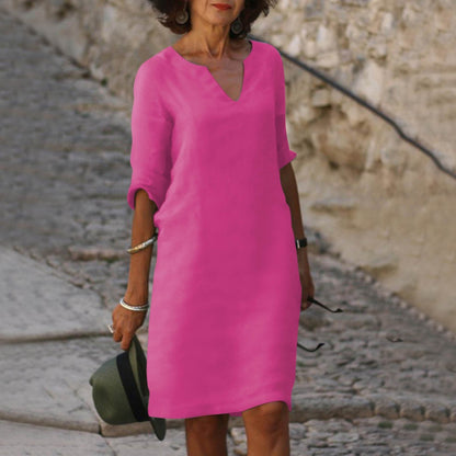 Solid V-Neck Knee-Length Dress for Women