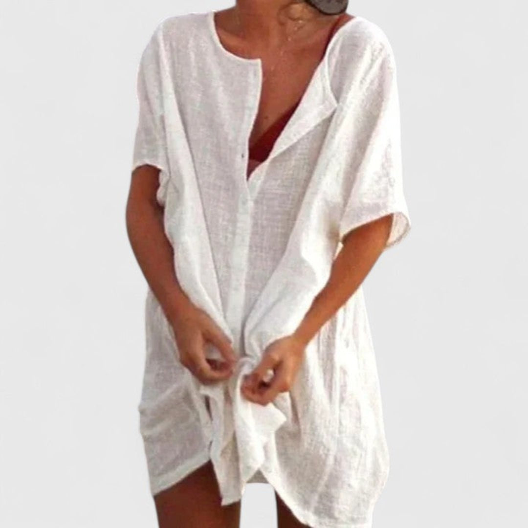 Loose Beach Cover-Up with Buttons Shorts for Women
