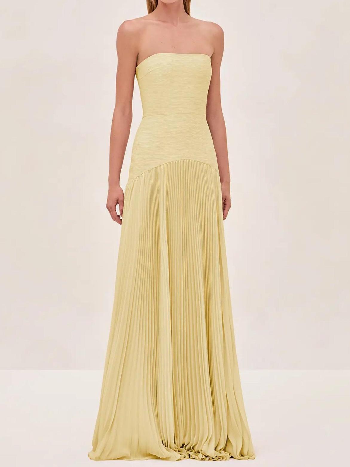 Strapless Pleated Maxi Dress for Wedding Guests for Women