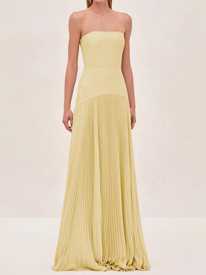Strapless Pleated Maxi Dress for Wedding Guests for Women
