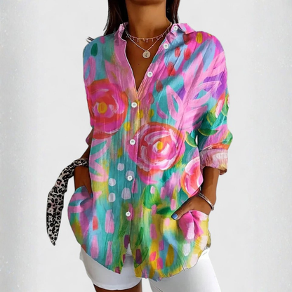 Colourful Floral Button-Up Shirt for Women