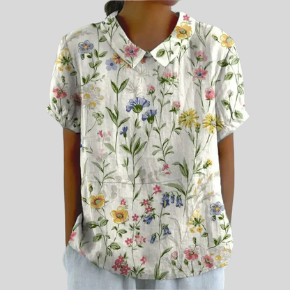 Casual Top with Floral Print and Collar for Women