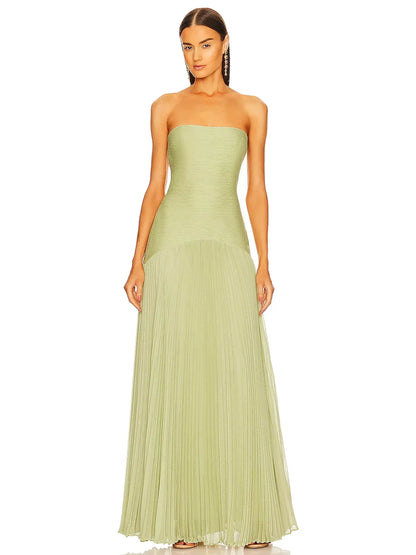 Strapless Pleated Maxi Dress for Wedding Guests for Women