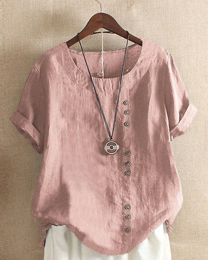 Casual Linen Blouse with Button Details for Women