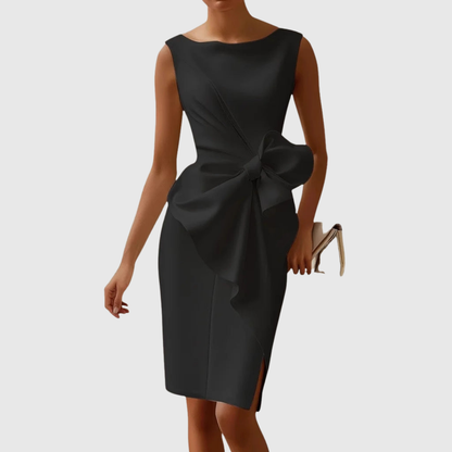 Ladies Elegant Midi Dress with Bow Detail