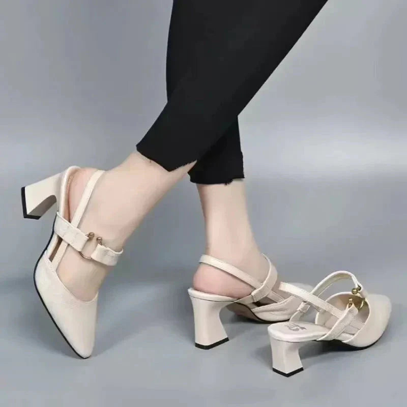 Slingback Mary Jane Heels with Block Heel and Pointed Toe for Women
