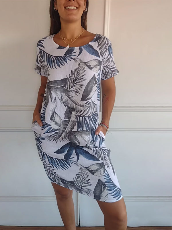 Casual Summer Dress with Leaf Print for Women