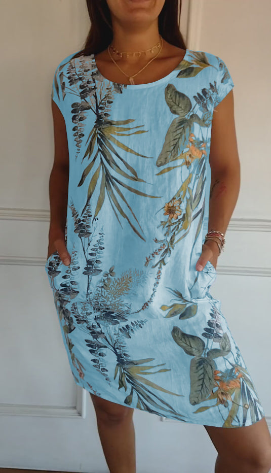 Casual Summer Dress with Leaf Print for Women