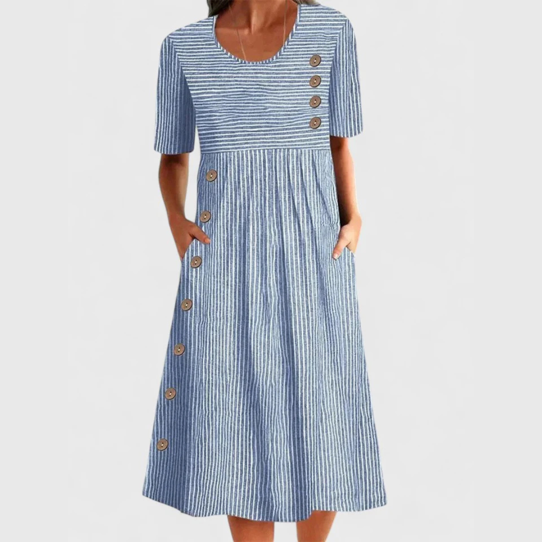 Dress with Button Detail and Short Sleeves for Women