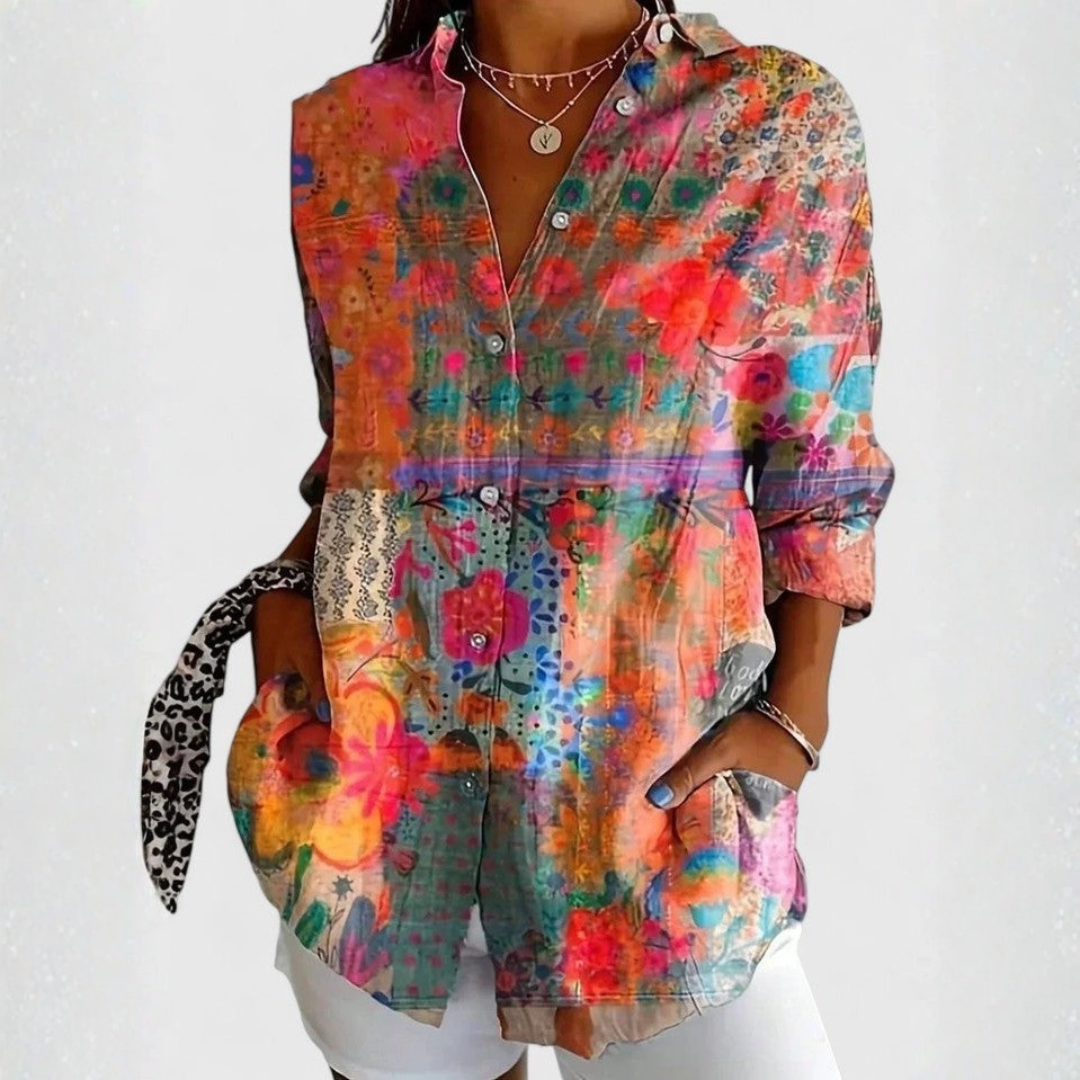 Colourful Floral Button-Up Shirt for Women