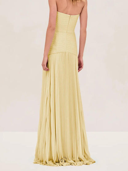 Strapless Pleated Maxi Dress for Wedding Guests for Women