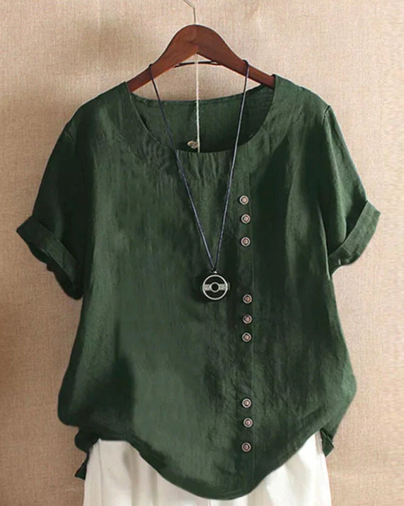 Casual Linen Blouse with Button Details for Women