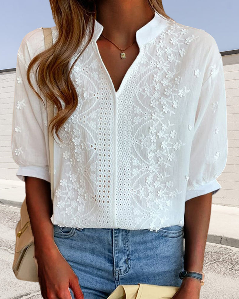 V-Neck Blouse with Embroidery for Women