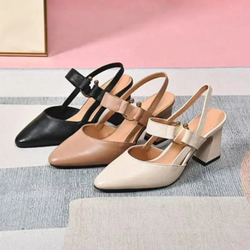 Slingback Mary Jane Heels with Block Heel and Pointed Toe for Women
