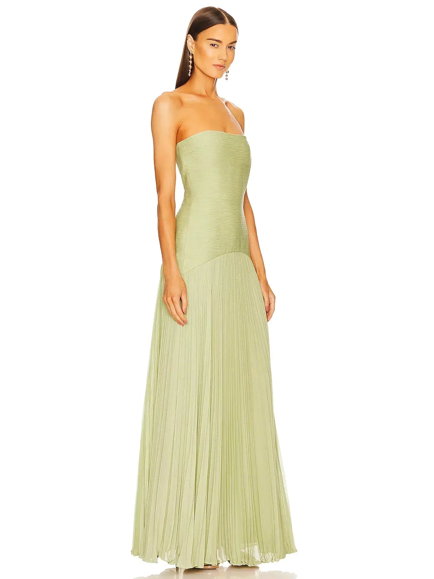 Strapless Pleated Maxi Dress for Wedding Guests for Women