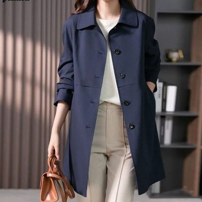 Classic Button-Up Trench Coat for Women