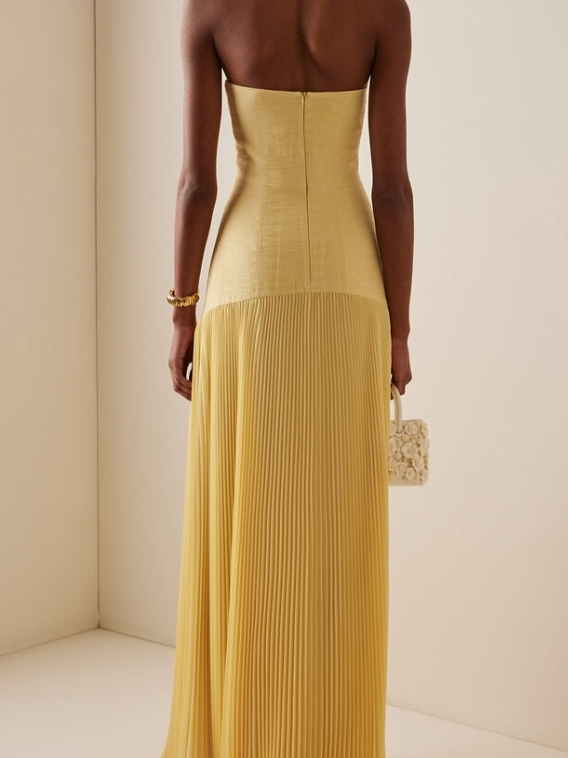 Strapless Pleated Maxi Dress for Wedding Guests for Women