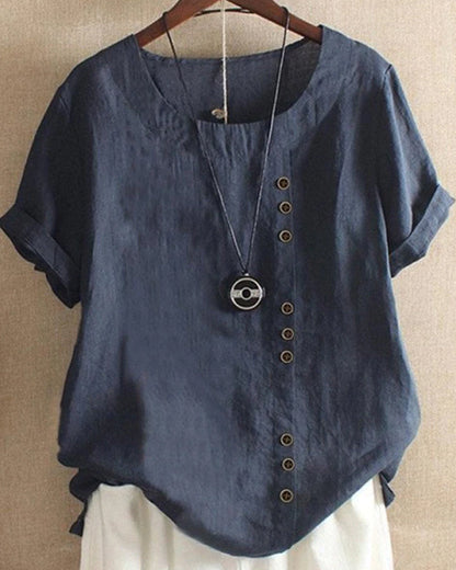 Summer Casual Blouse with Button Details for Women