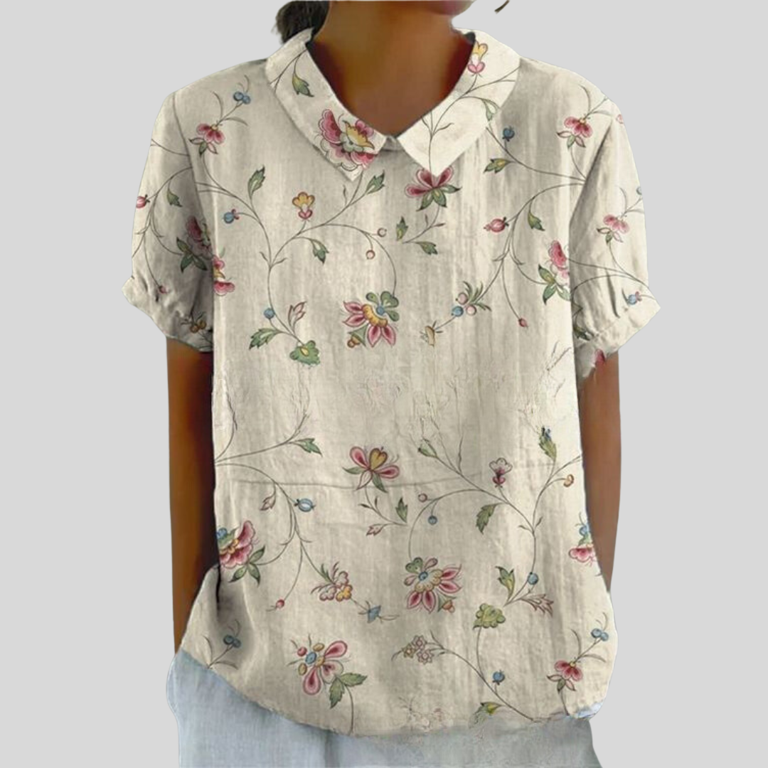 Casual Top with Floral Print and Collar for Women