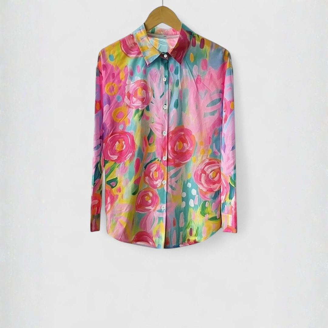 Colourful Floral Button-Up Shirt for Women