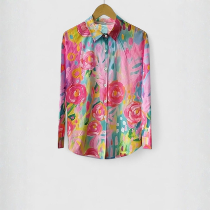 Colourful Floral Button-Up Shirt for Women