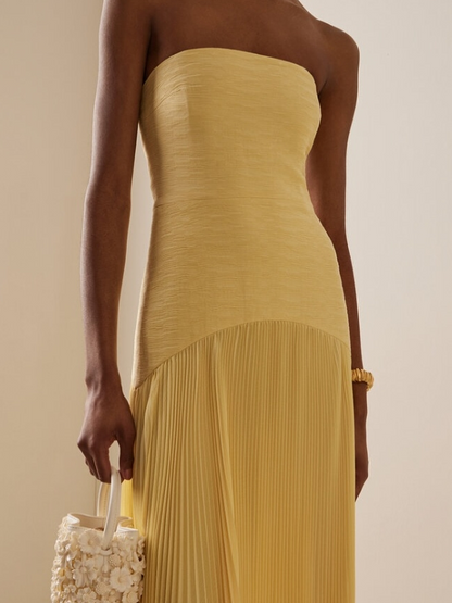 Strapless Pleated Maxi Dress for Wedding Guests for Women