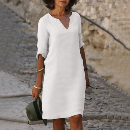 Solid V-Neck Knee-Length Dress for Women