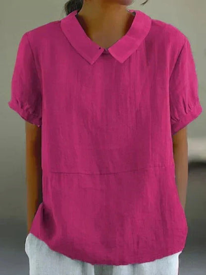 Linen Blouse with Peter Pan Collar for Women