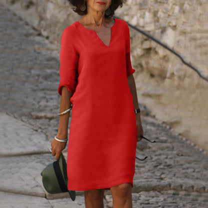 Solid V-Neck Knee-Length Dress for Women