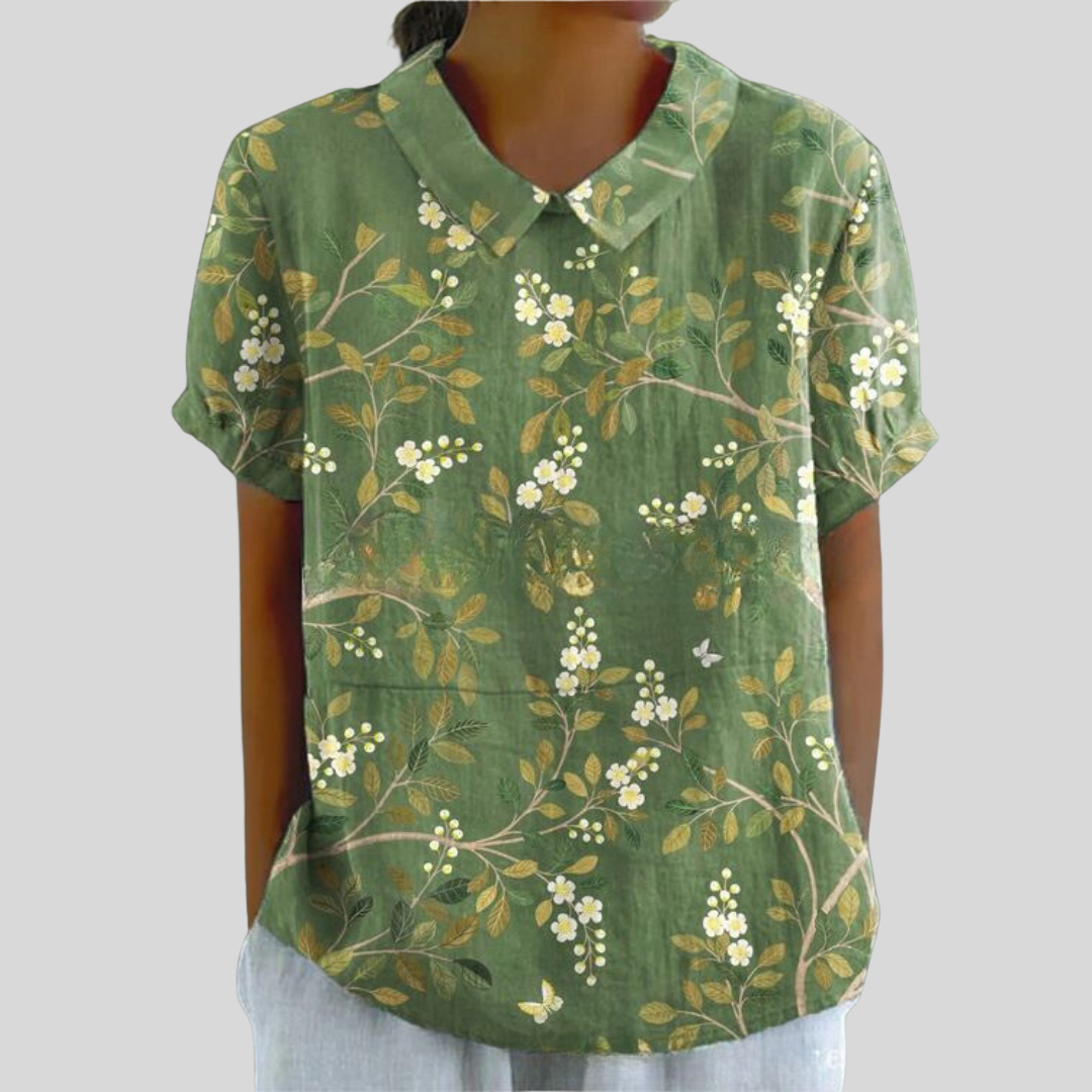 Casual Top with Floral Print and Collar for Women