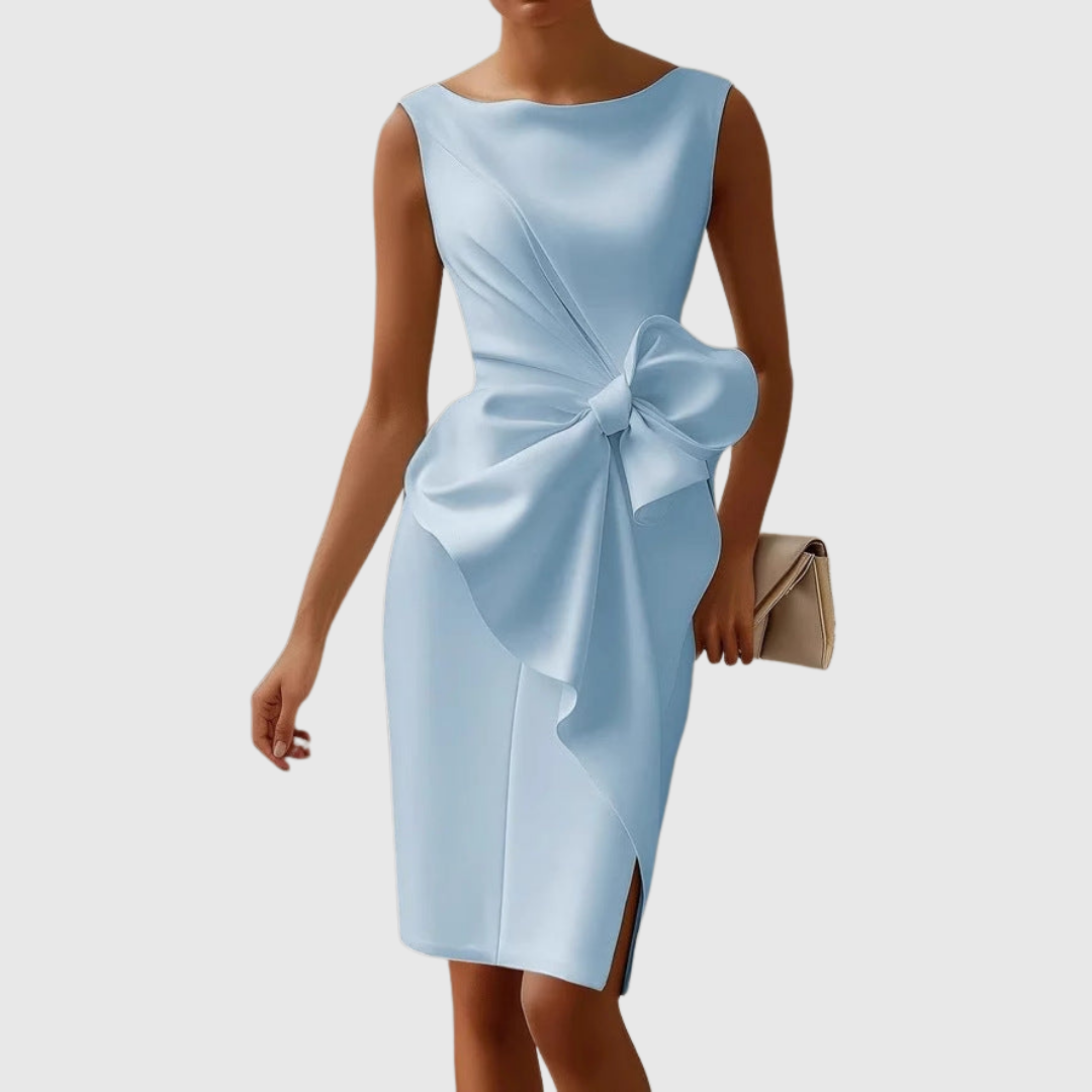 Ladies Elegant Midi Dress with Bow Detail