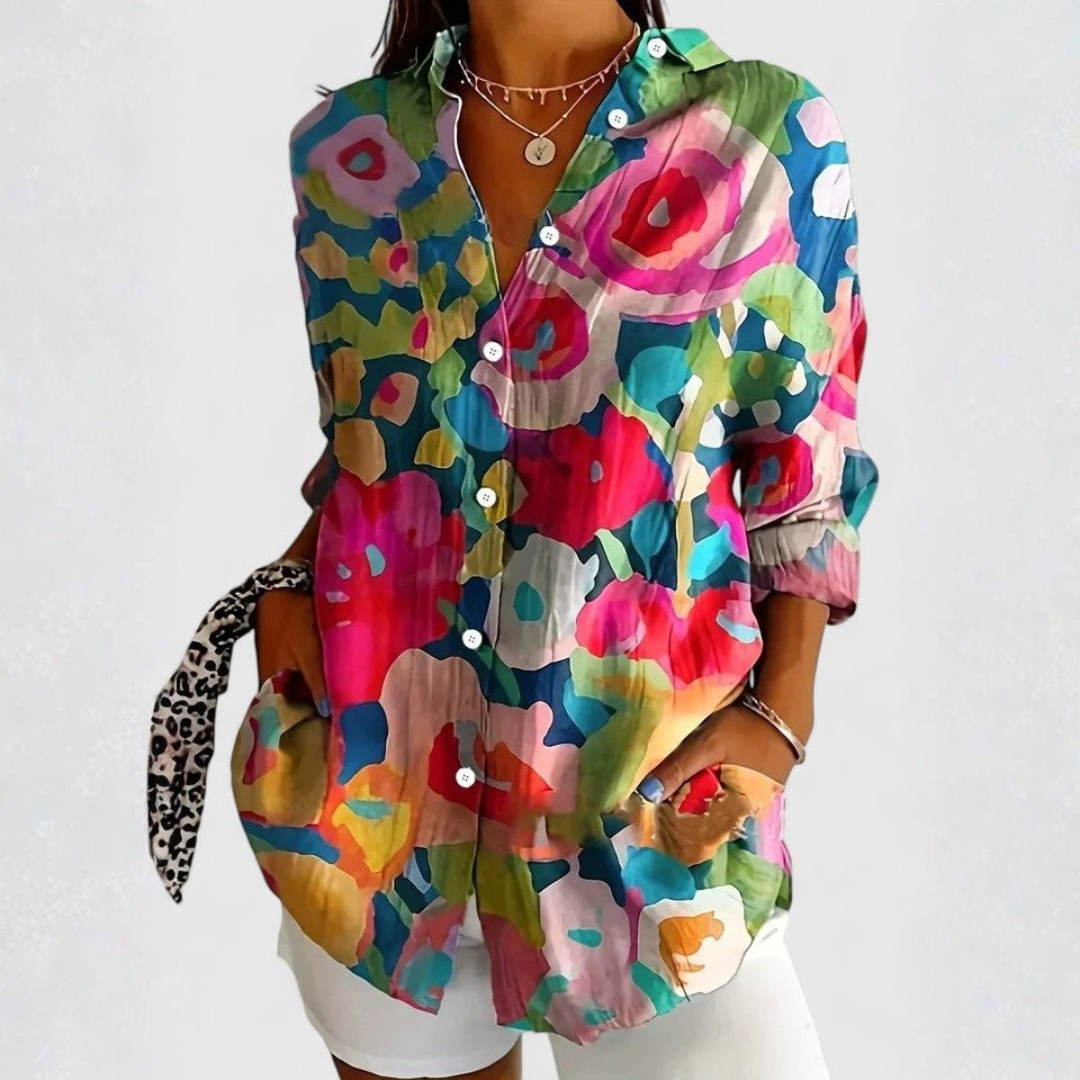 Colourful Floral Button-Up Shirt for Women