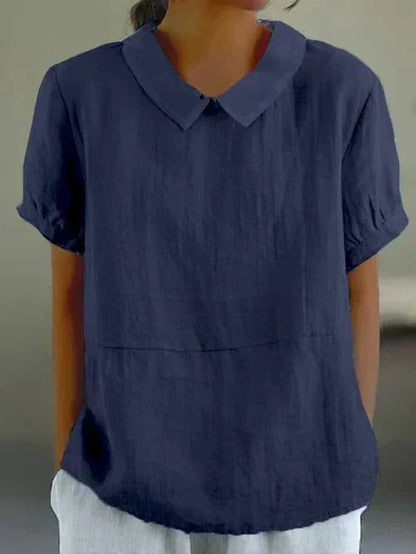 Linen Blouse with Peter Pan Collar for Women