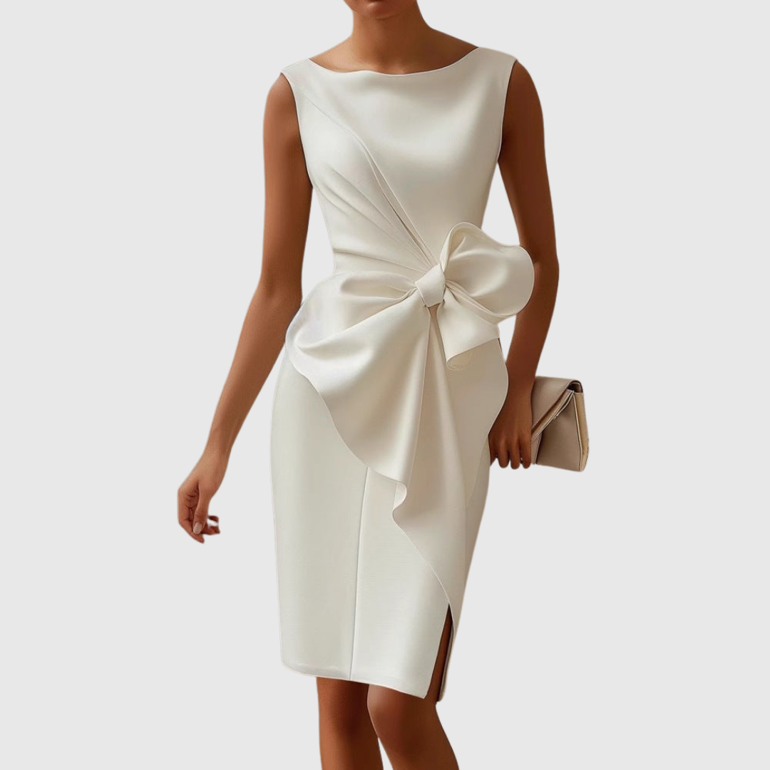 Ladies Elegant Midi Dress with Bow Detail