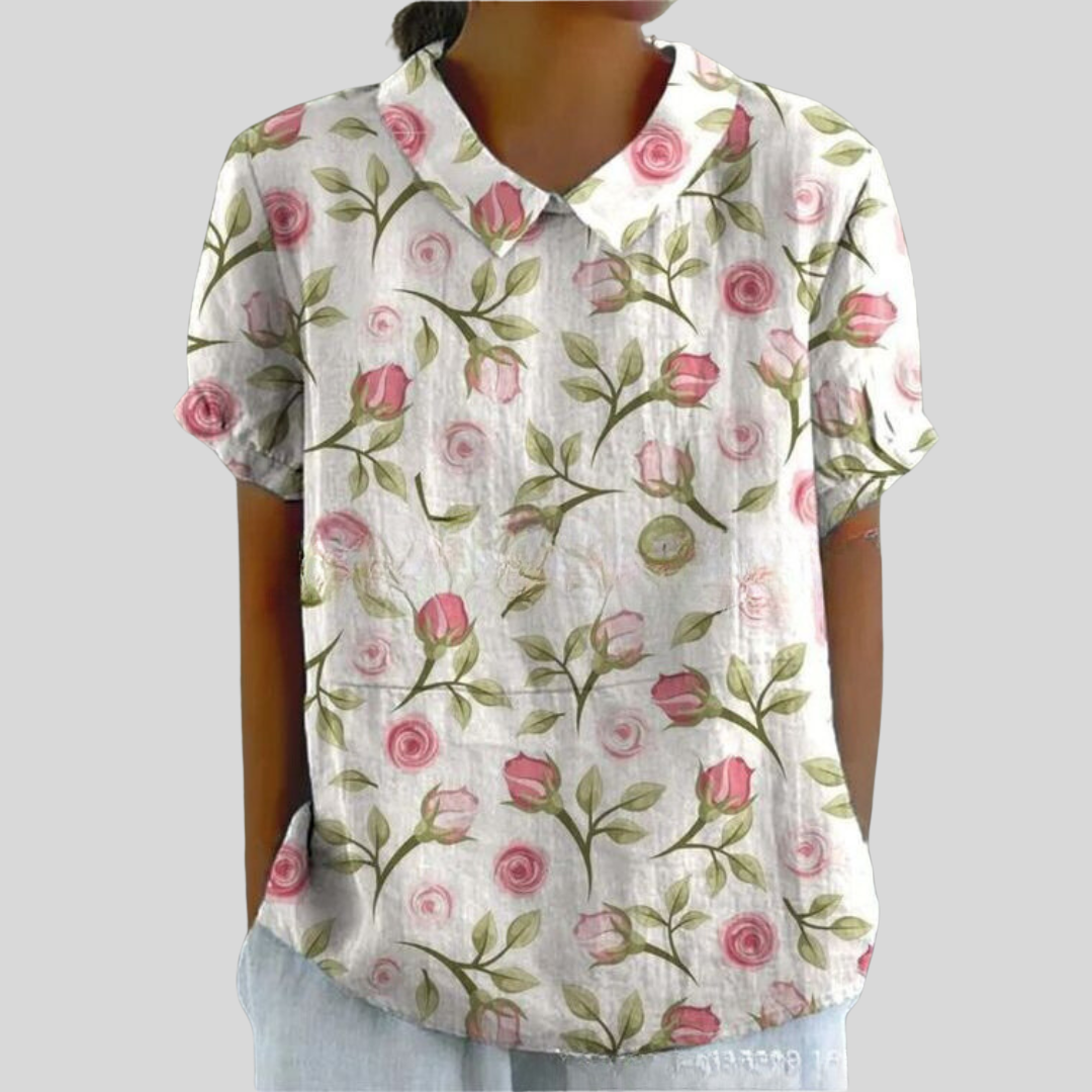 Casual Top with Floral Print and Collar for Women