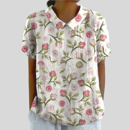 Casual Top with Floral Print and Collar for Women