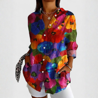 Colourful Floral Button-Up Shirt for Women