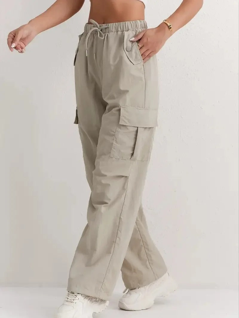 Casual Cargo Pants with Pockets and Drawstring for Women